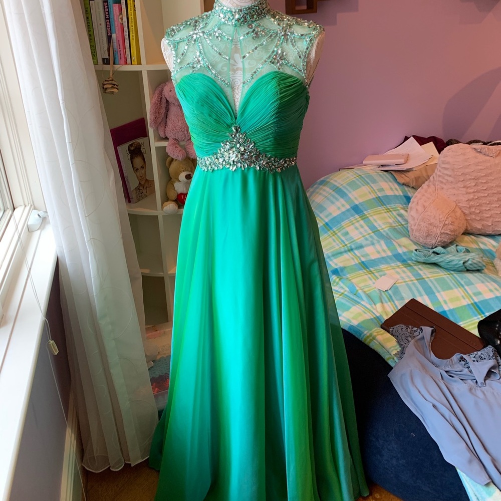 shimmery green prom dress